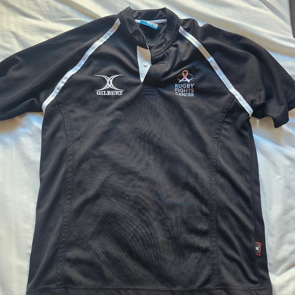 Gilbert Rugby Baggy Sports Jersey Shirt "Rugby Fights Cancer" Black Size XL